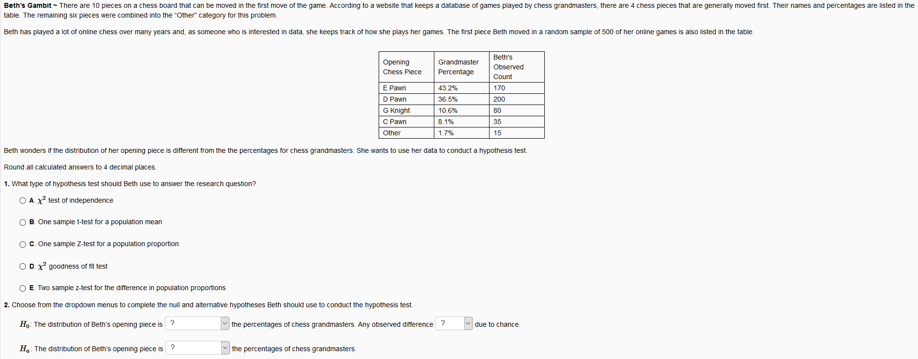 Hypothesis Testing on Chess Openings