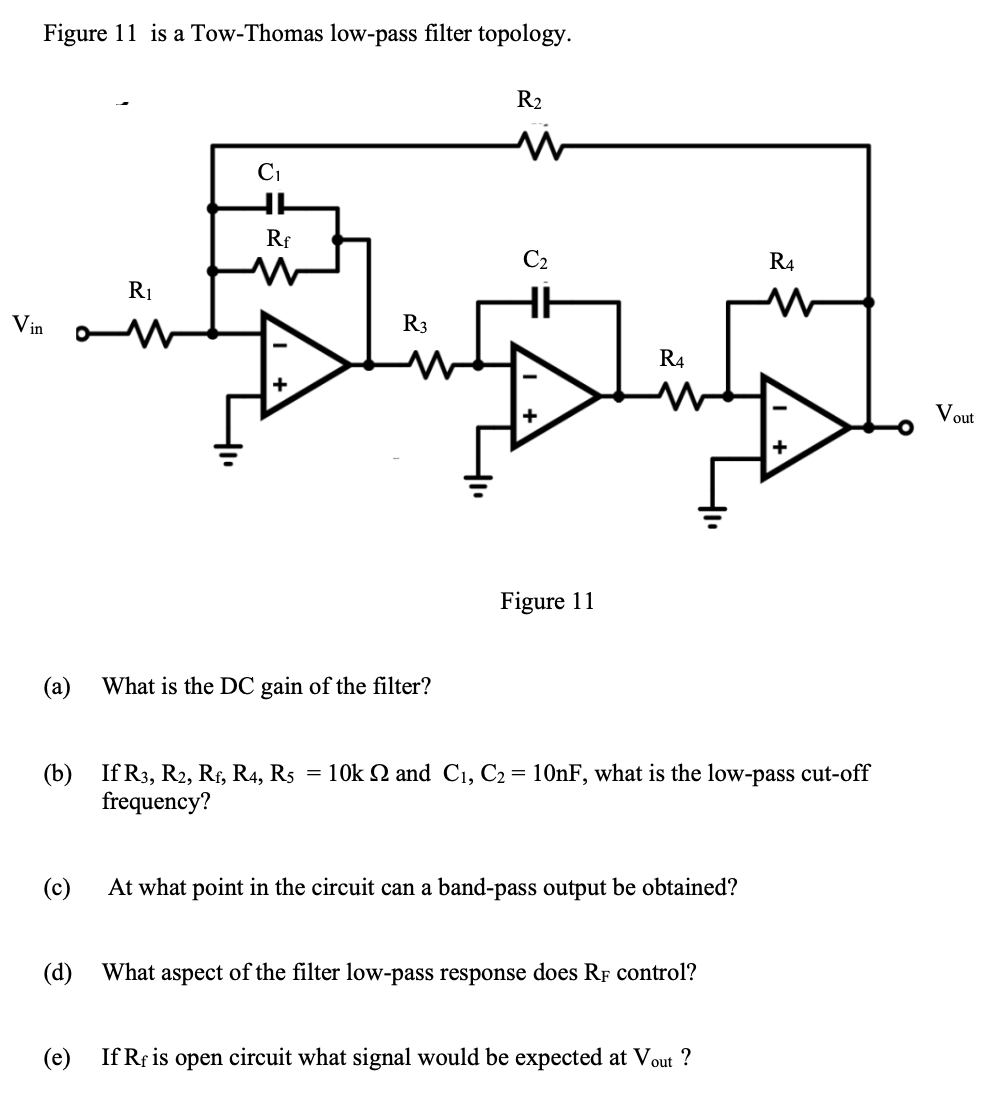Solved Figure 11 is a Tow-Thomas low-pass filter topology. | Chegg.com