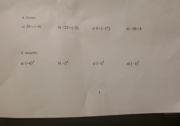 Solved 4. Divide A) 28 (4) B) 22+(2) C) 0+(17) D) 28