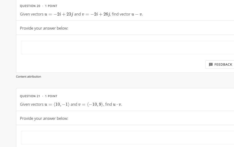 Solved QUESTION 20.1 POINT Given vectors u = -2i+23j and v = | Chegg.com