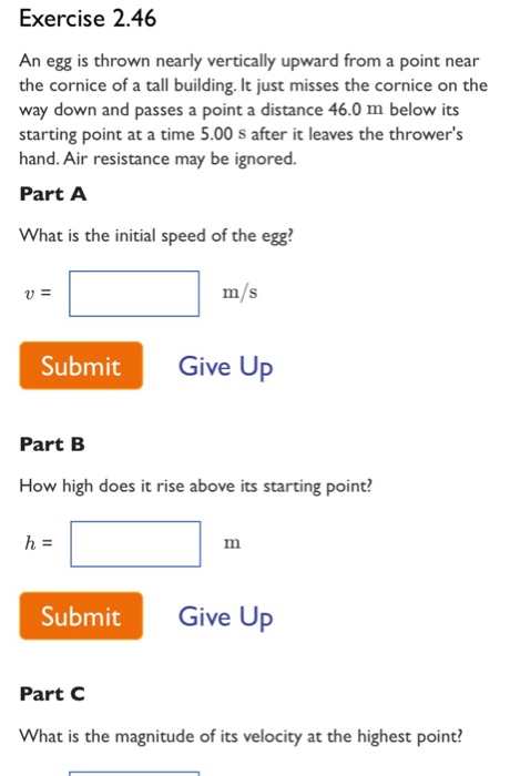 Solved Exercise 2 46 An Egg Is Thrown Nearly Chegg