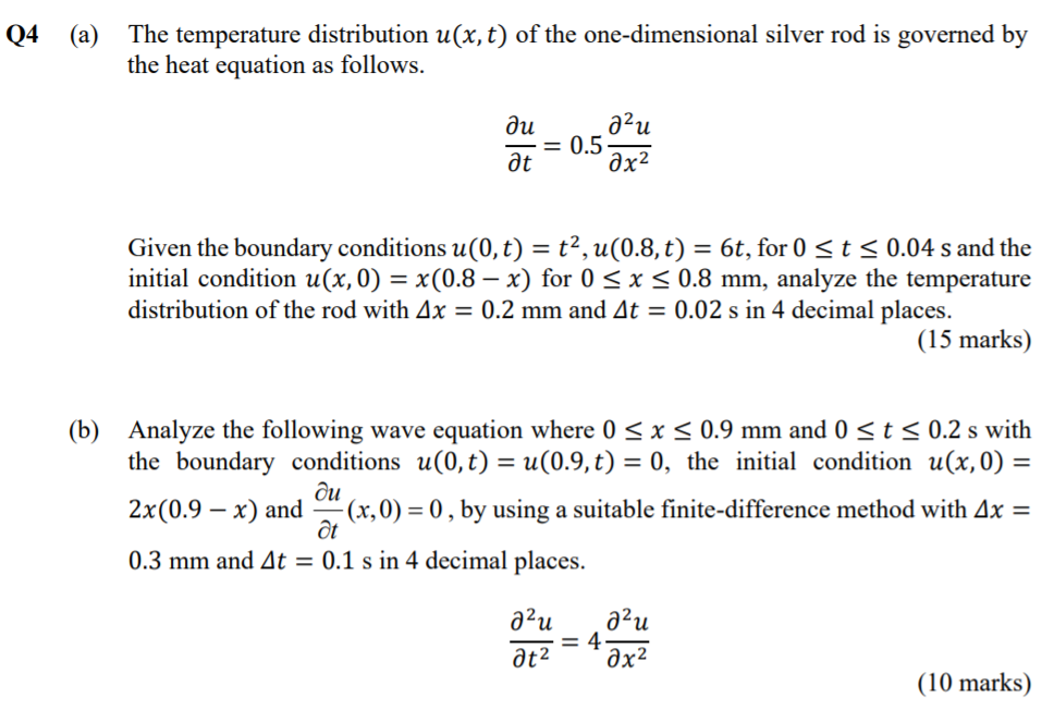 Solved Q4 (a) The temperature distribution u(x,t) of the | Chegg.com