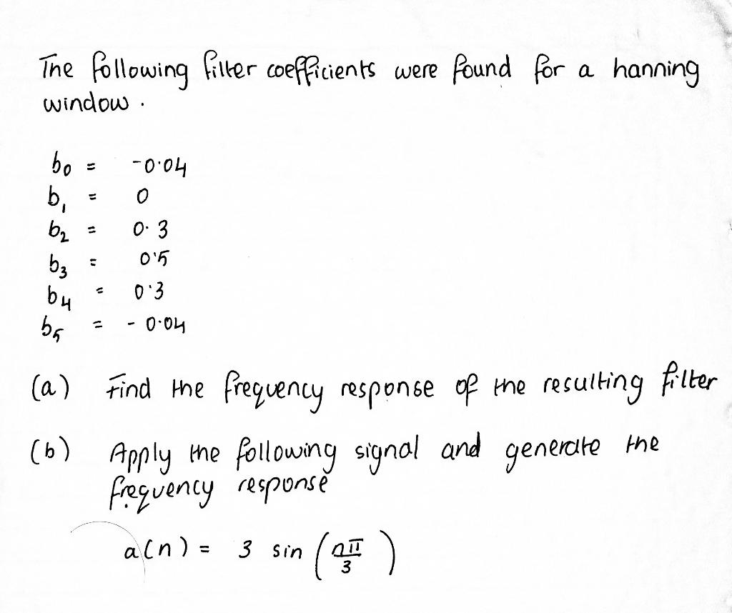 Solved The following filter coefficients were found for a | Chegg.com