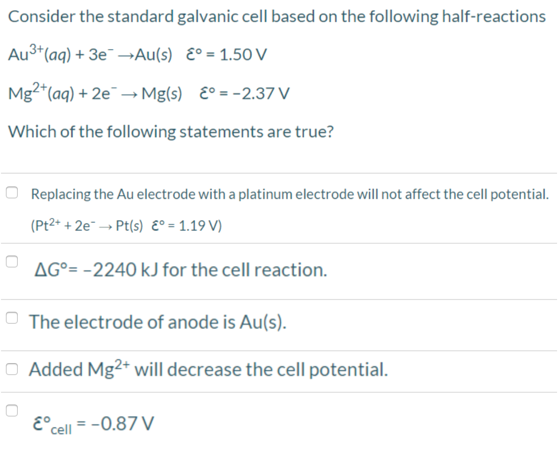 Solved Consider the standard galvanic cell based on the | Chegg.com