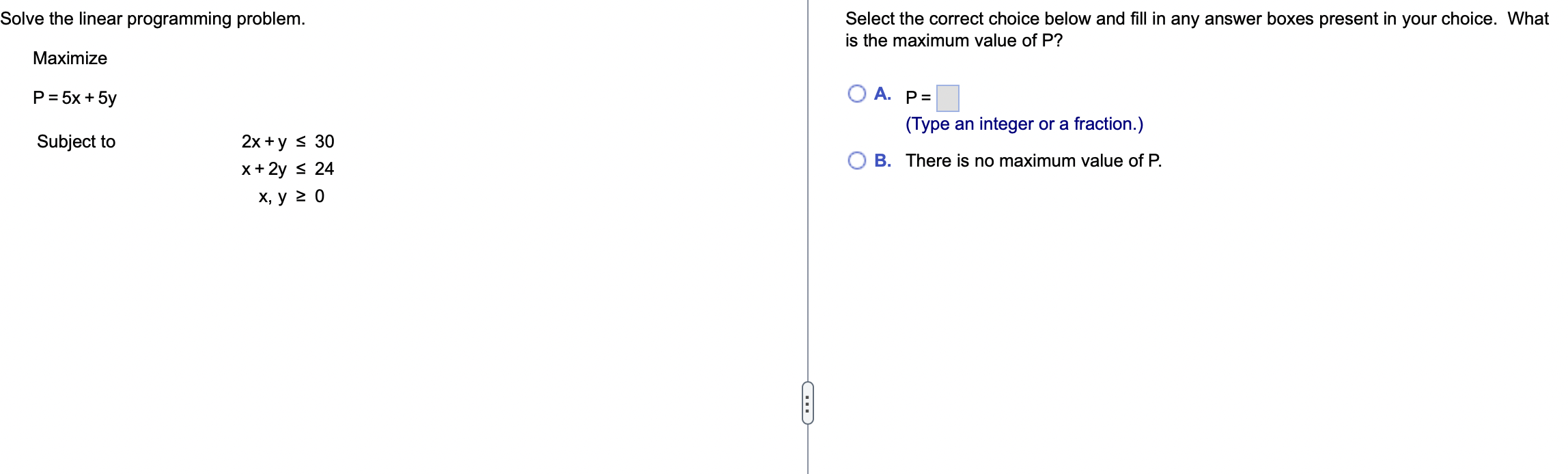 Solved Solve the linear programming problem. Select the | Chegg.com