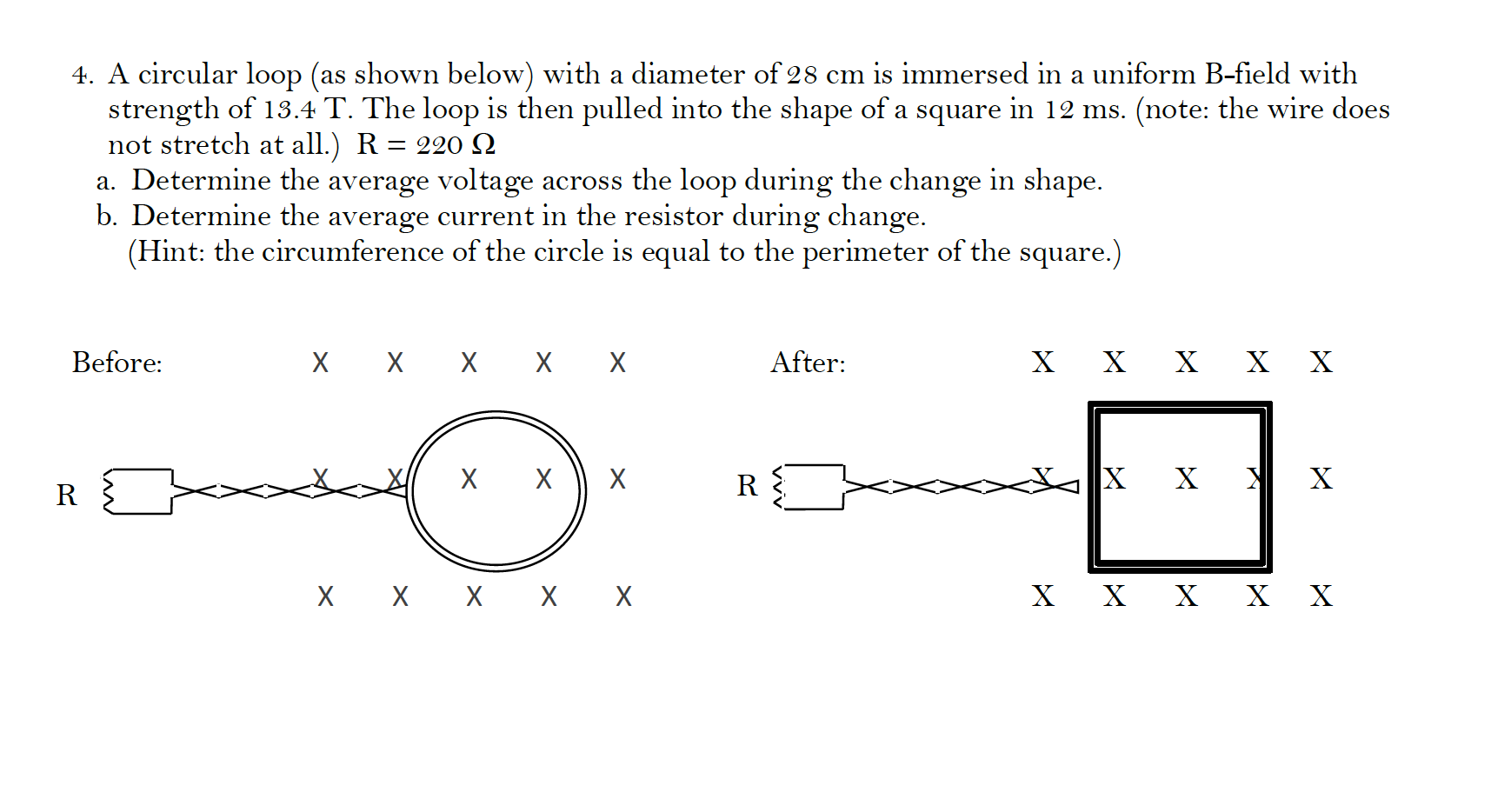 Solved 4. A circular loop (as shown below) with a diameter | Chegg.com