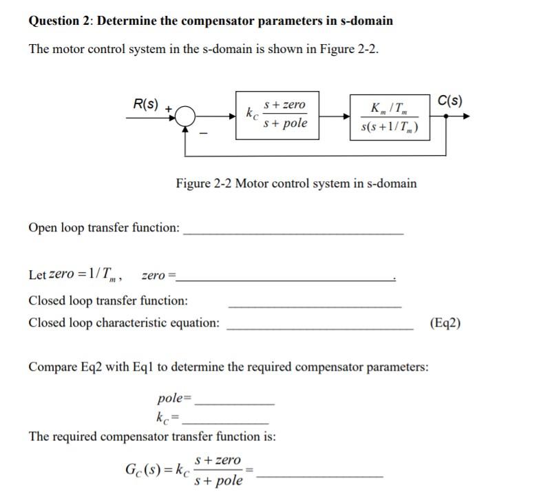 Solved Question 2: Determine the compensator parameters in | Chegg.com
