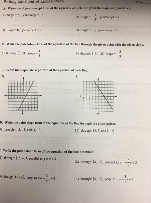 Solved Writing Equations of Lines Review A. Write the slope | Chegg.com