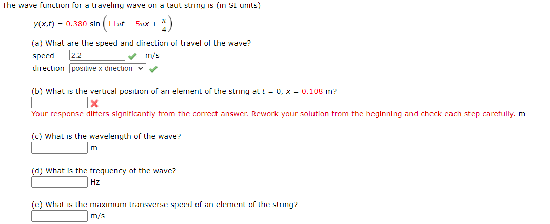 Solved The wave function for a traveling wave on a taut | Chegg.com