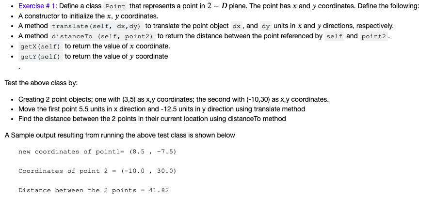 Solved Exercise # 1: Define A Class Point That Represents A | Chegg.com