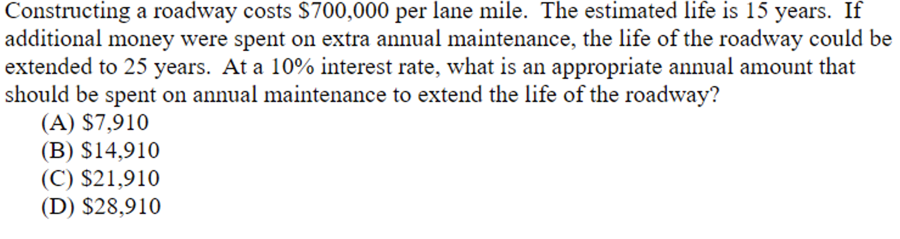 Solved Constructing a roadway costs $700,000 per lane mile. | Chegg.com