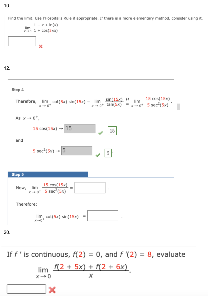 Solved 10 Find The Limit Use I Hospital S Rule If Chegg Com