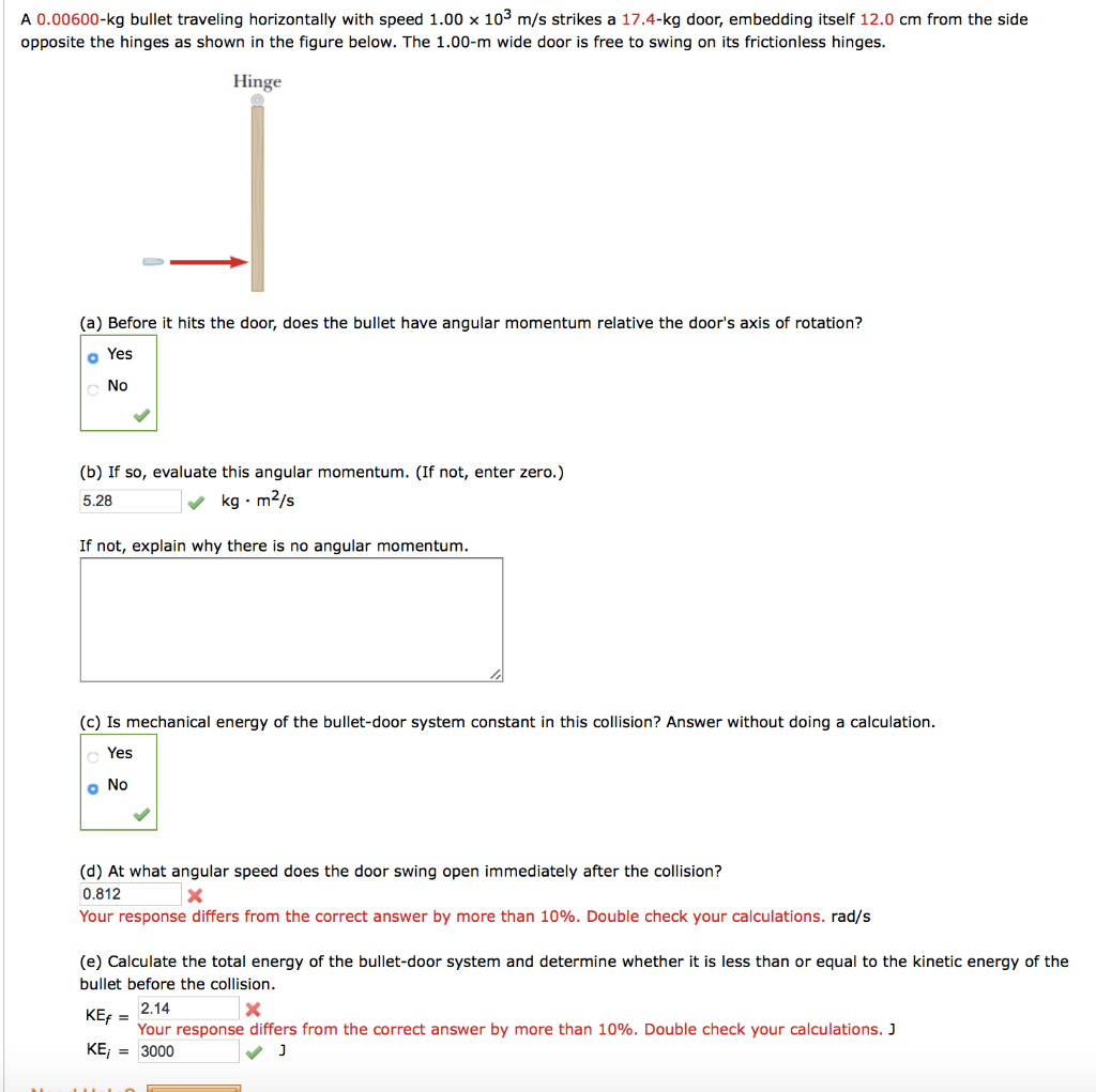 Solved A 0.00600kg bullet traveling horizontally with speed