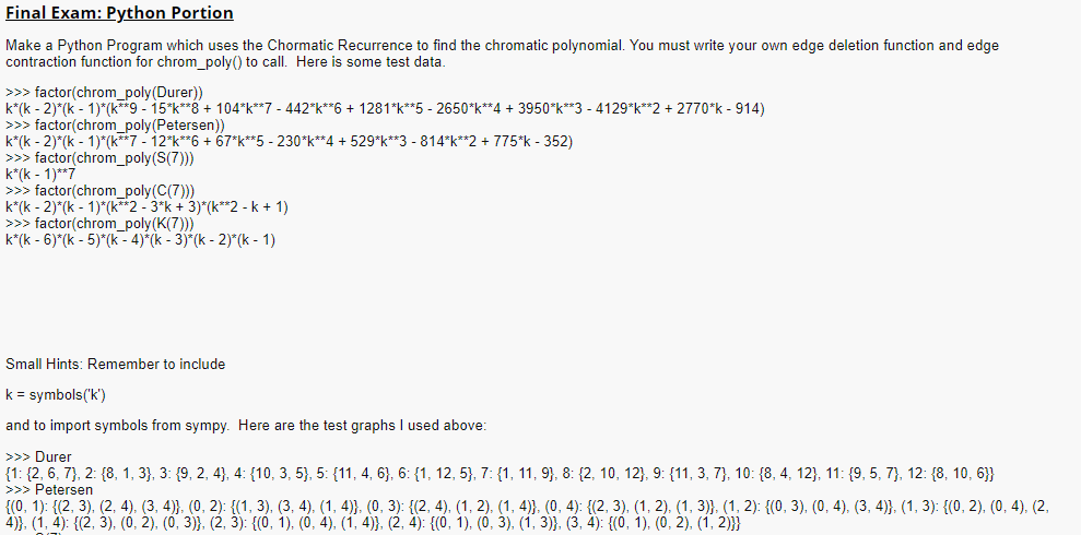 Final Exam: Python Portion Make a Python Program | Chegg.com