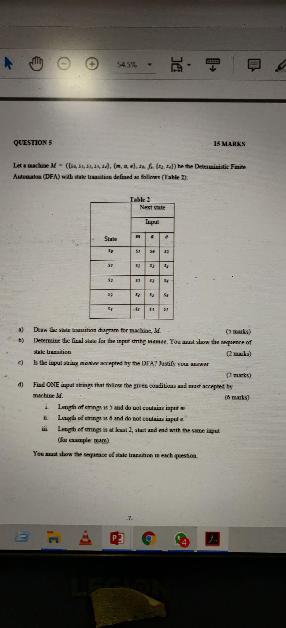 Solved 54.5% QUESTION 5 15 MARKS Let a machine M = ({50, 51, | Chegg.com