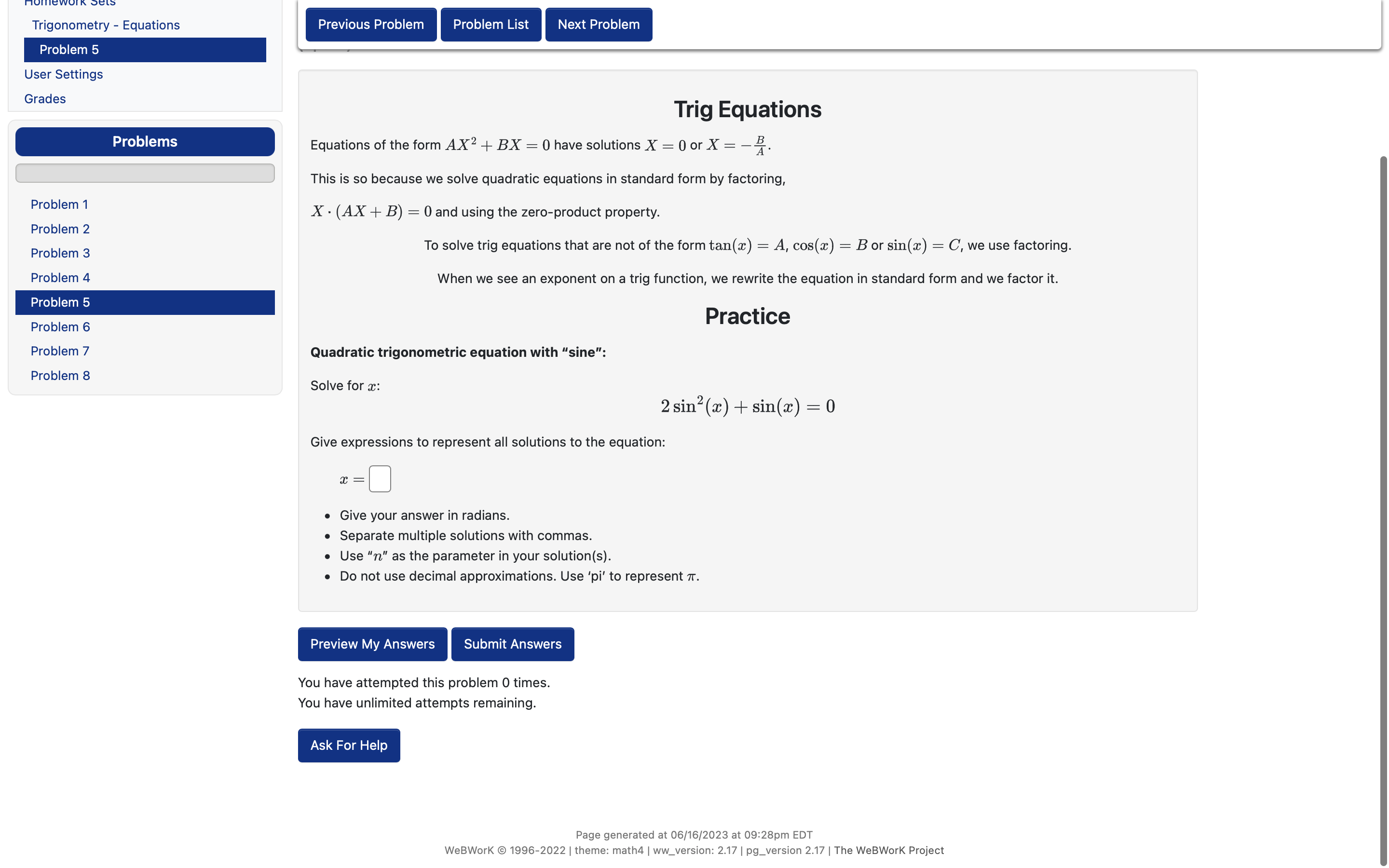 Solved Trig Equations Equations of the form AX2+BX=0 have | Chegg.com