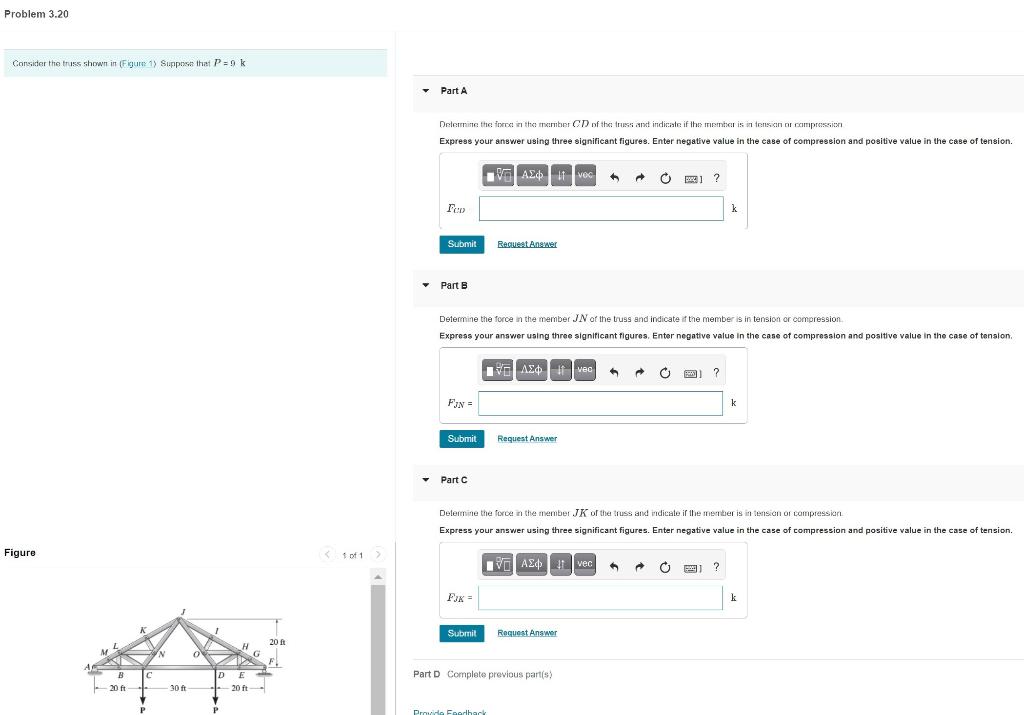Solved Problem 3.20 Consider the truss shown in Figure 1) | Chegg.com