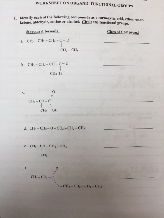 Functional Group Identification Worksheet Answers