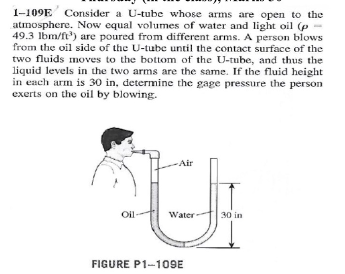 Solved 1-109E Consider a U-tube whose arms are open to the | Chegg.com