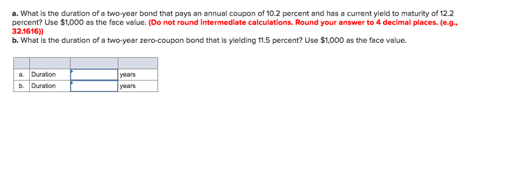 Duration for zero coupon bond