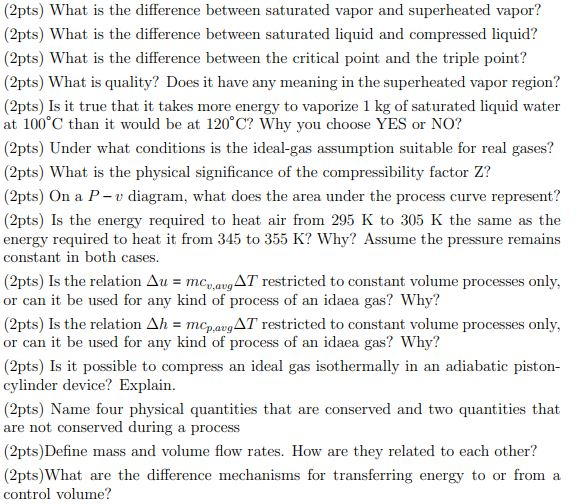 Solved (2pts) What is the difference between saturated vapor