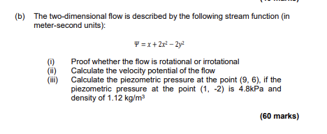 Solved b) The two-dimensional flow is described by the | Chegg.com