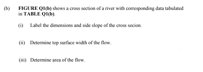 Solved (b) FIGURE Q1(b) shows a cross section of a river | Chegg.com