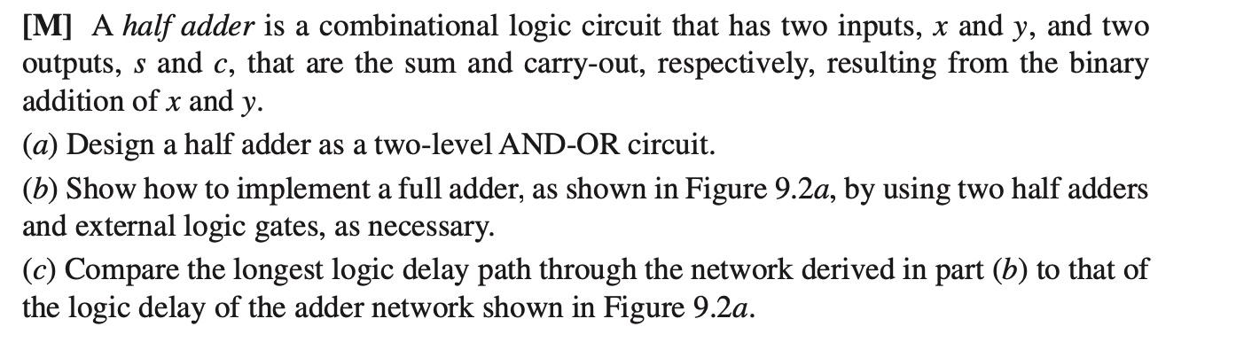 Solved a [M] A half adder is a combinational logic circuit | Chegg.com