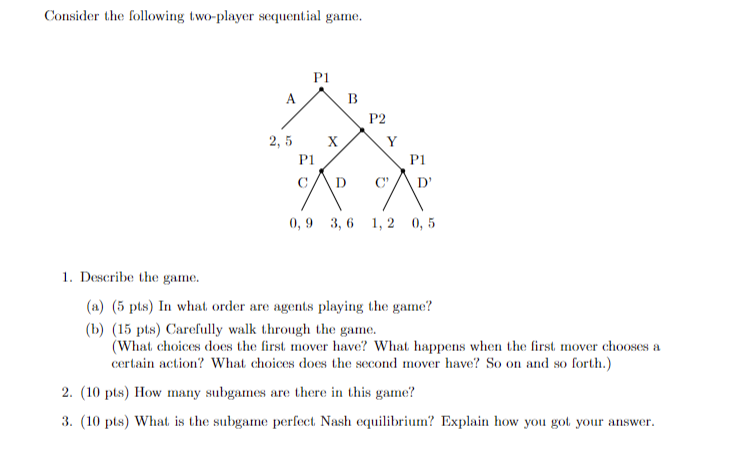 Solved Consider the following two-player sequential | Chegg.com