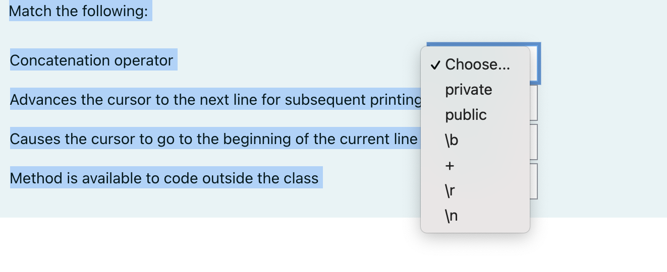 Solved Match the following Concatenation operator Chegg