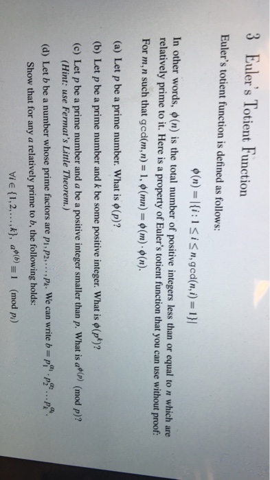 Solved 3 Euler's Totient Function Euler's totient function | Chegg.com