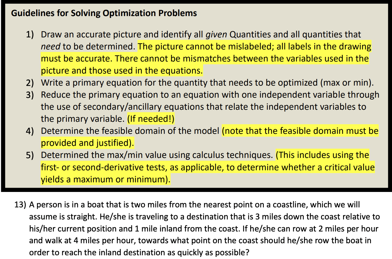 Guidelines for Solving Optimization Problems 1) Draw | Chegg.com