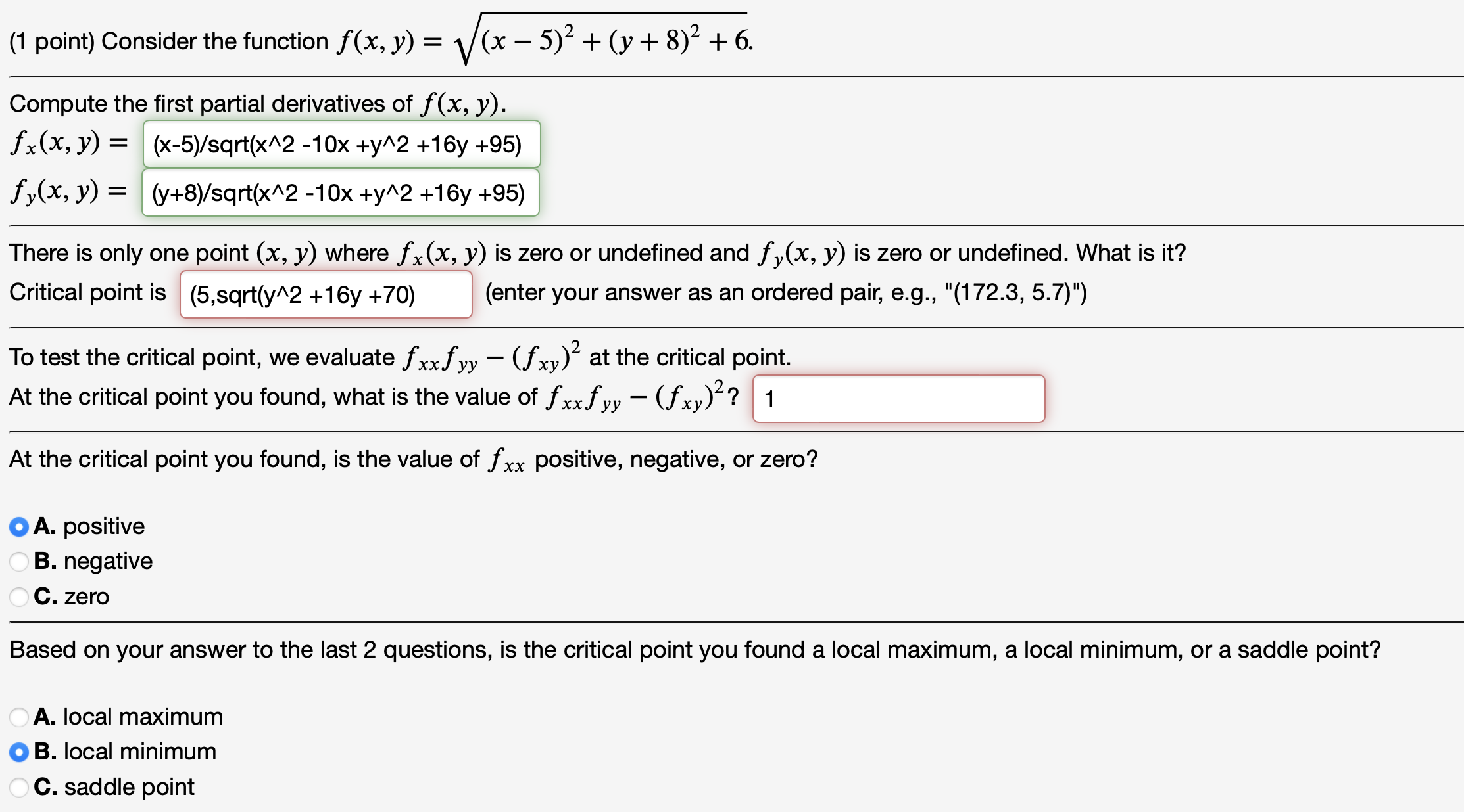 Solved (1 Point) Consider The Function | Chegg.com