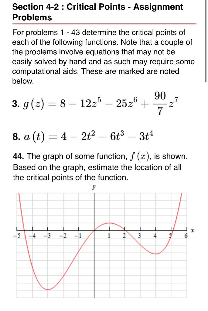 Solved Section 4-2 : Critical Points - Assignment Problems | Chegg.com