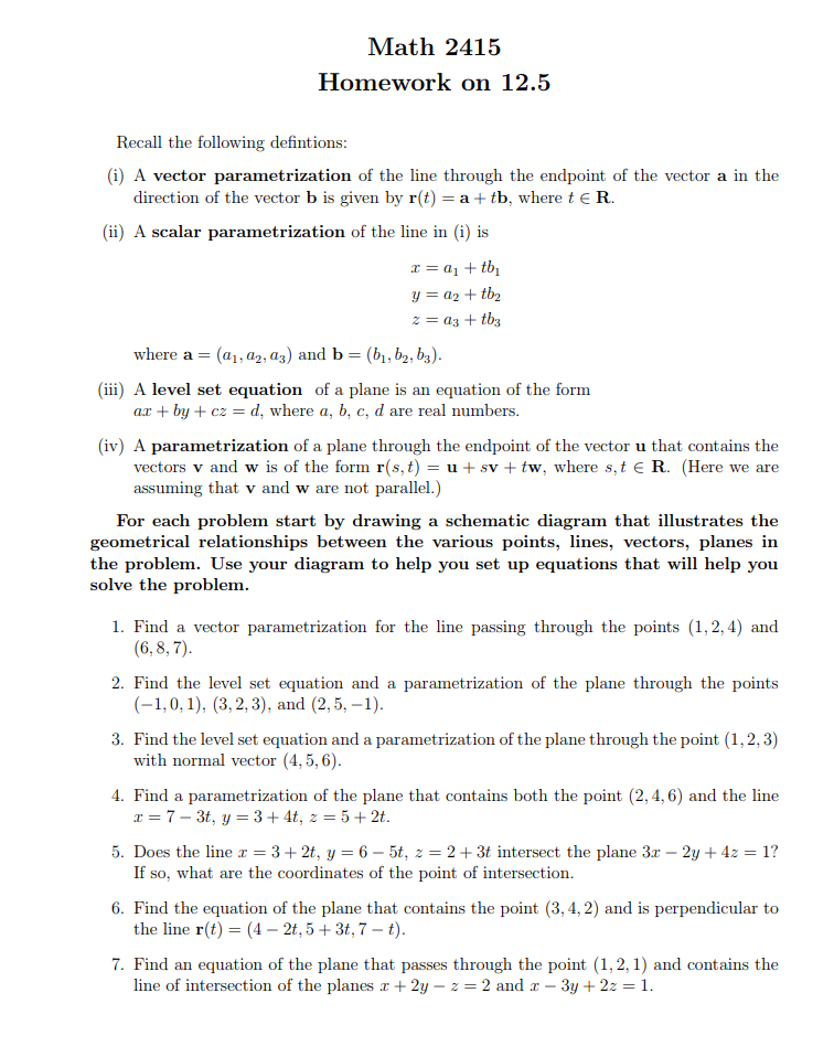 Math 2415 Homework on 12.5 Recall the following | Chegg.com