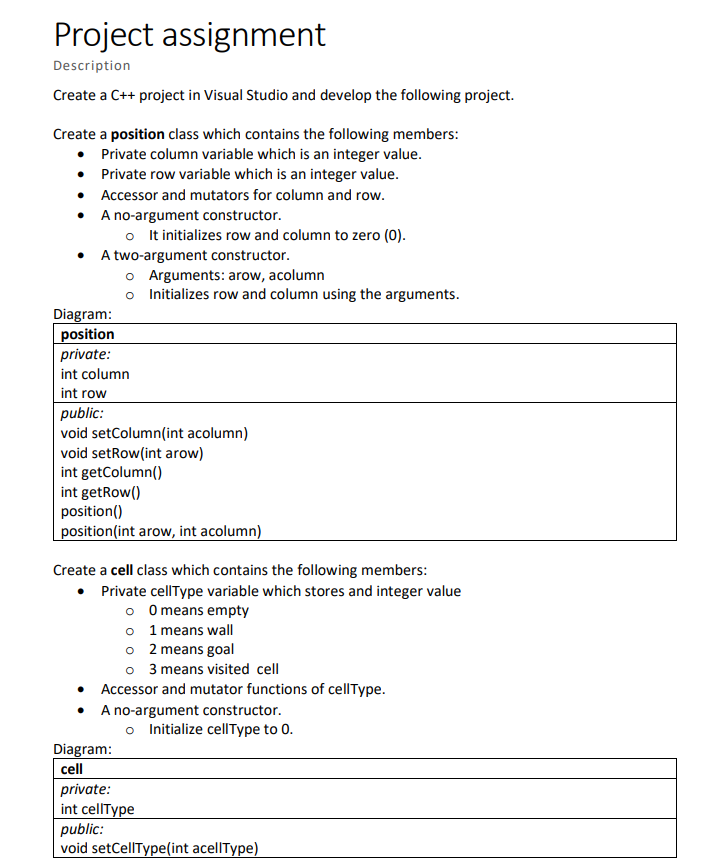 Solved Project assignment Description Create a C++ project | Chegg.com