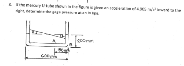 Solved 3. If the mercury U-tube shown in the figure is given | Chegg.com