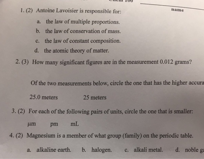 Solved Antoine Lavoisier Is Responsible For: A. The Law Of | Chegg.com