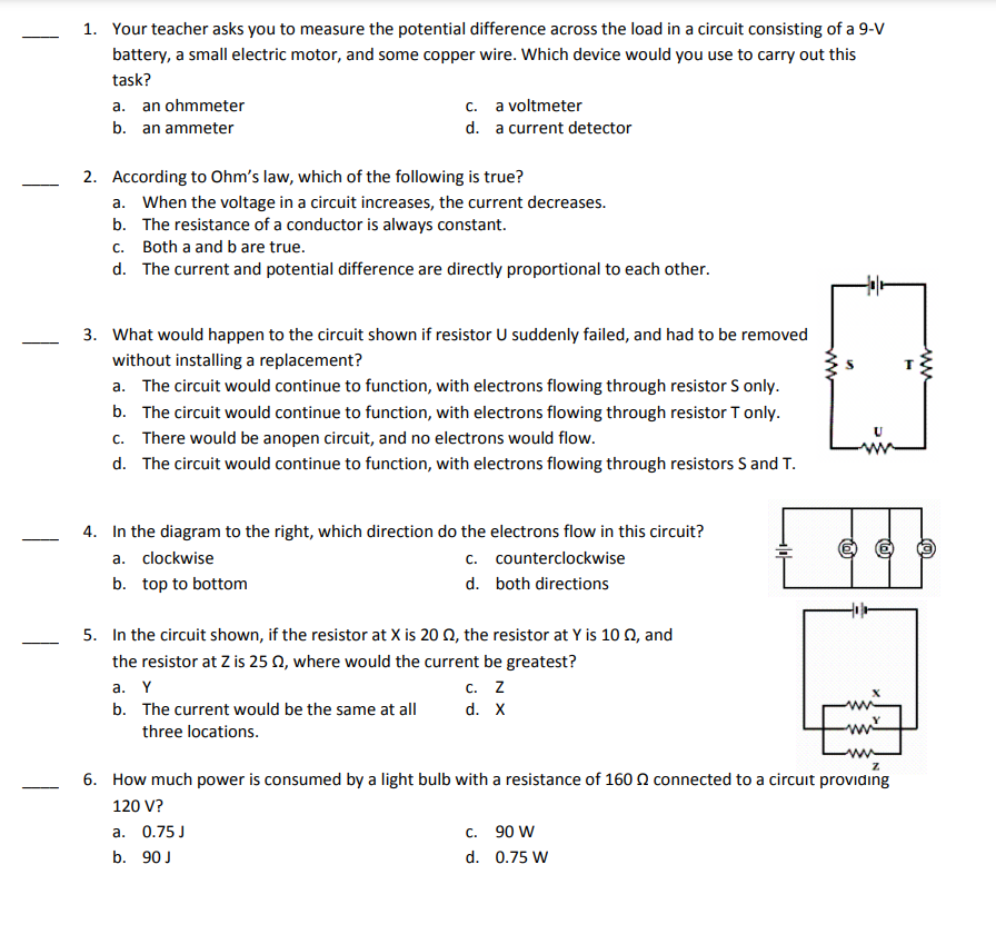 Solved 1. Your teacher asks you to measure the potential | Chegg.com