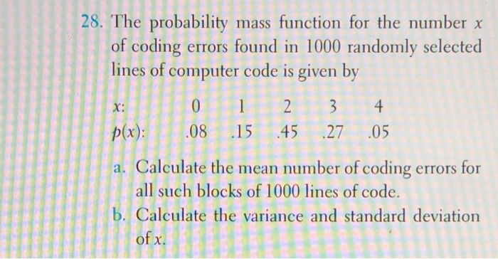 Code For Probability Mass Function Solved 28. The probability mass function for the number x of | Chegg.com