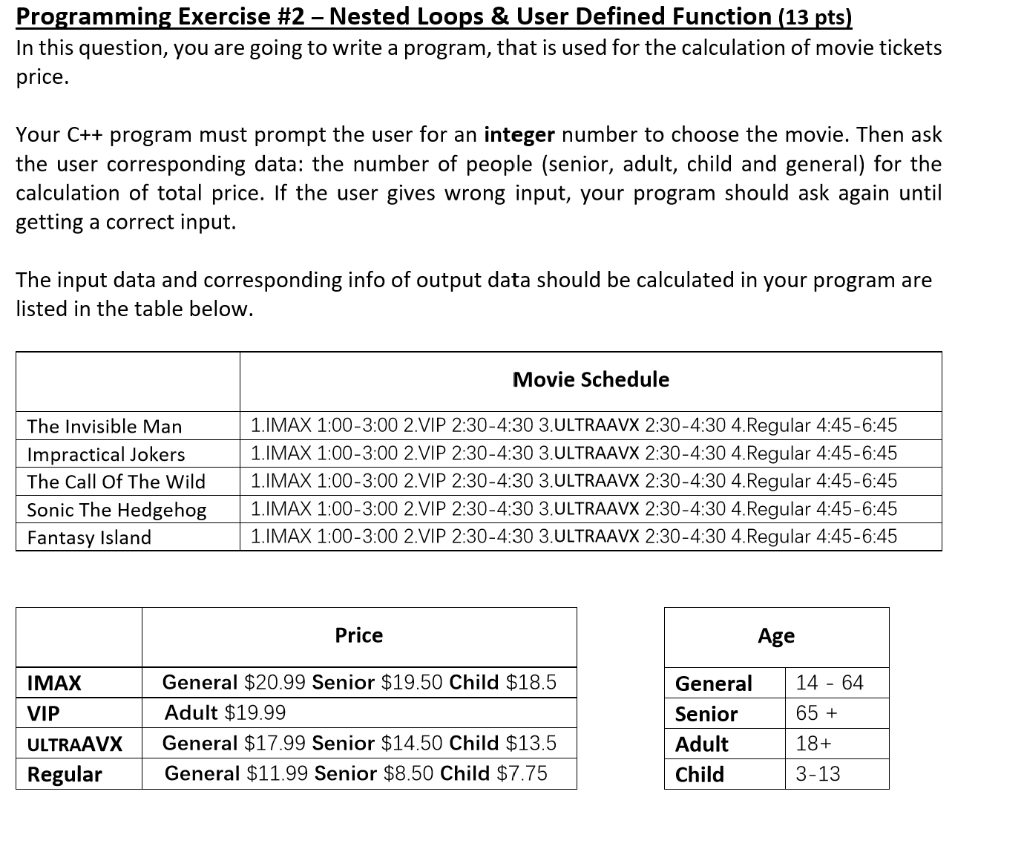 Programming Exercise #2 - Nested Loops & User Defined | Chegg.com