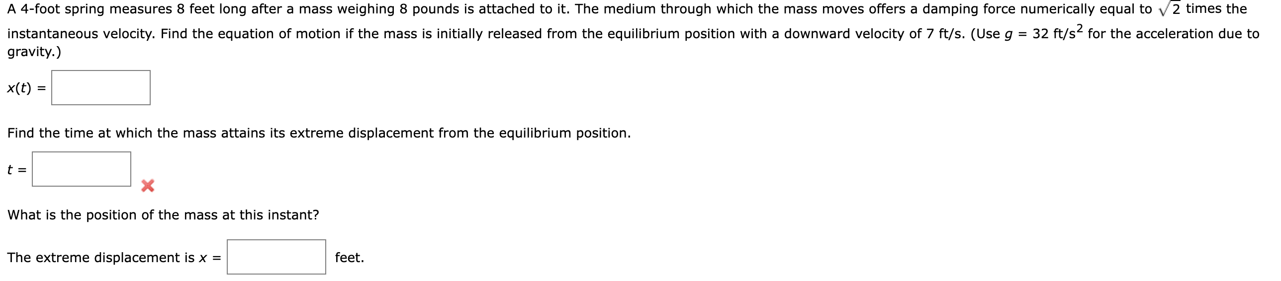 Solved A 4-foot spring measures 8 feet long after a mass | Chegg.com