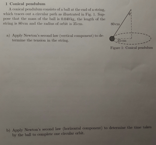 Solved 1 Conical pendulum A conical pendulum consists of a | Chegg.com