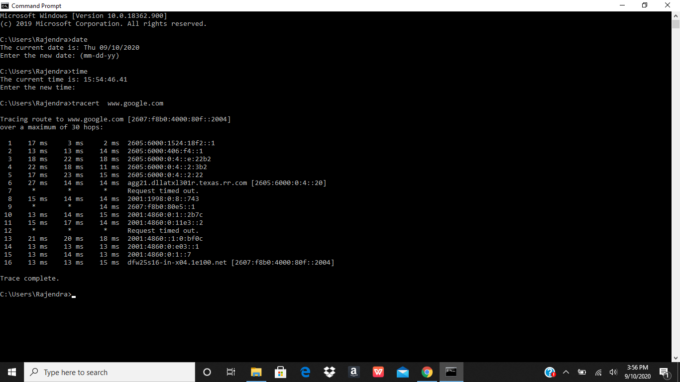 2607:f8b0:800s.... 05. Command Prompt Microsoft Windows [Version 10.0 ...