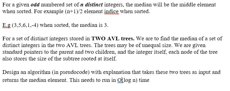 For a given odd numbered set of n distinct integers, | Chegg.com
