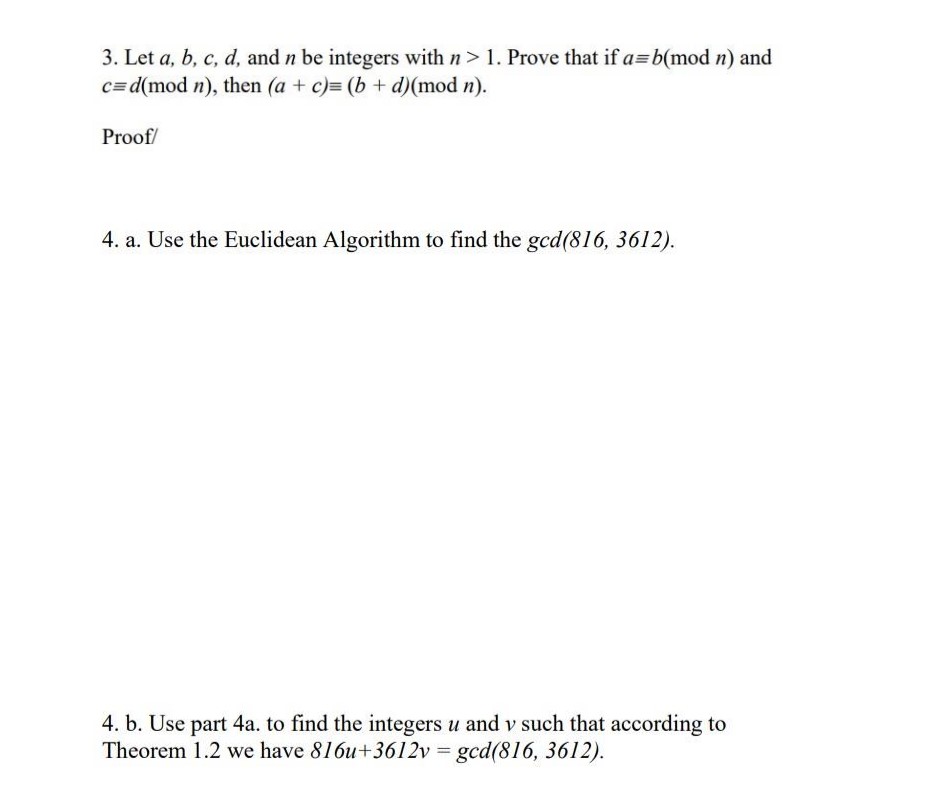 Solved 3. Let A,b,c,d, And N Be Integers With N>1. Prove | Chegg.com