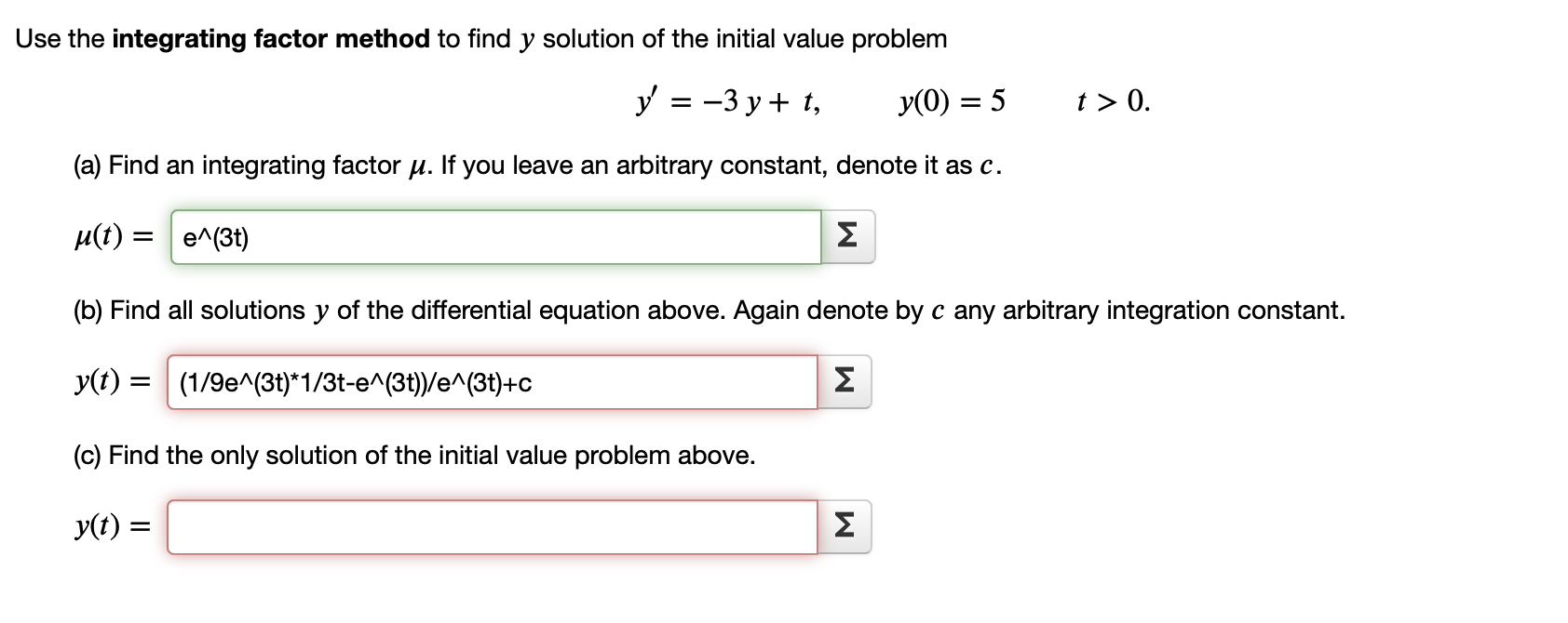Integrating Factor Example Problems Solved Use the integrating factor method to find y solution | Chegg.com