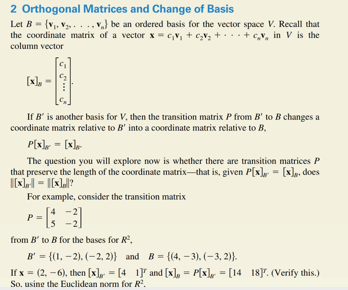 Solved 2 Orthogonal Matrices And Change Of Basis Let B = | Chegg.com