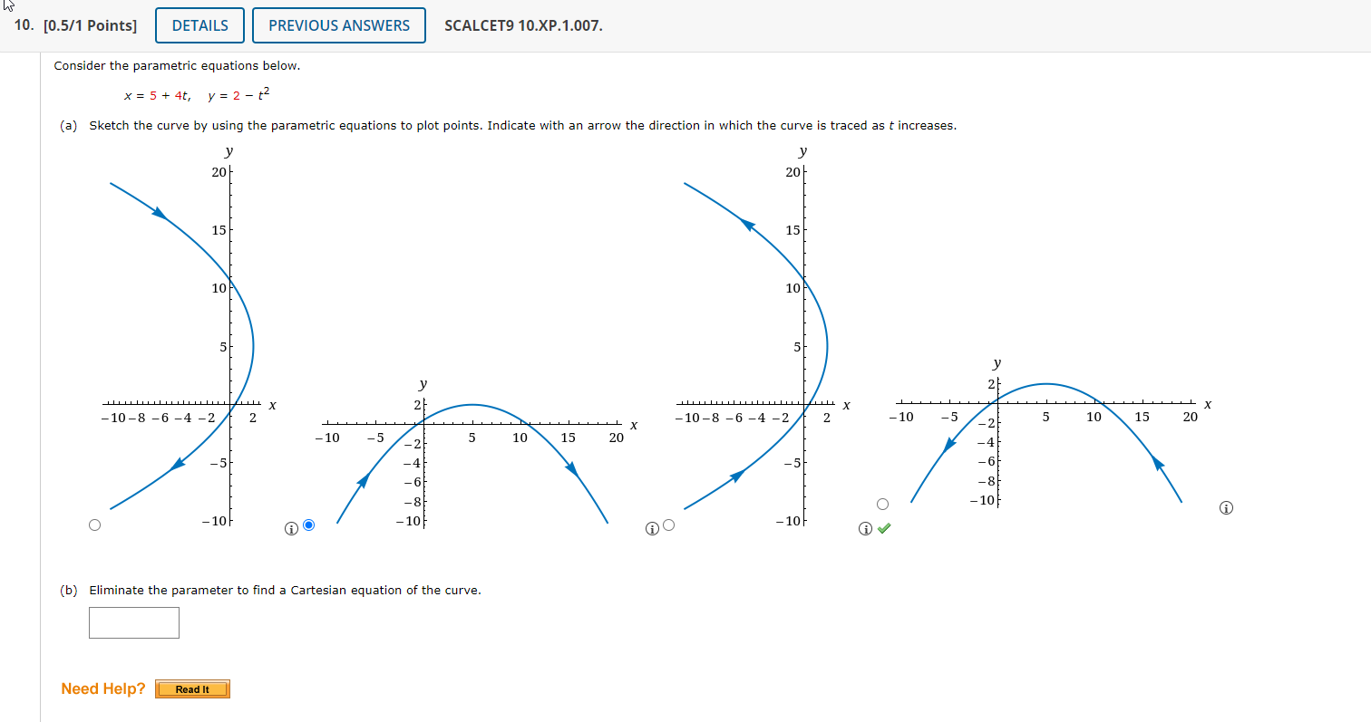 Solved Consider the parametric equations below. | Chegg.com