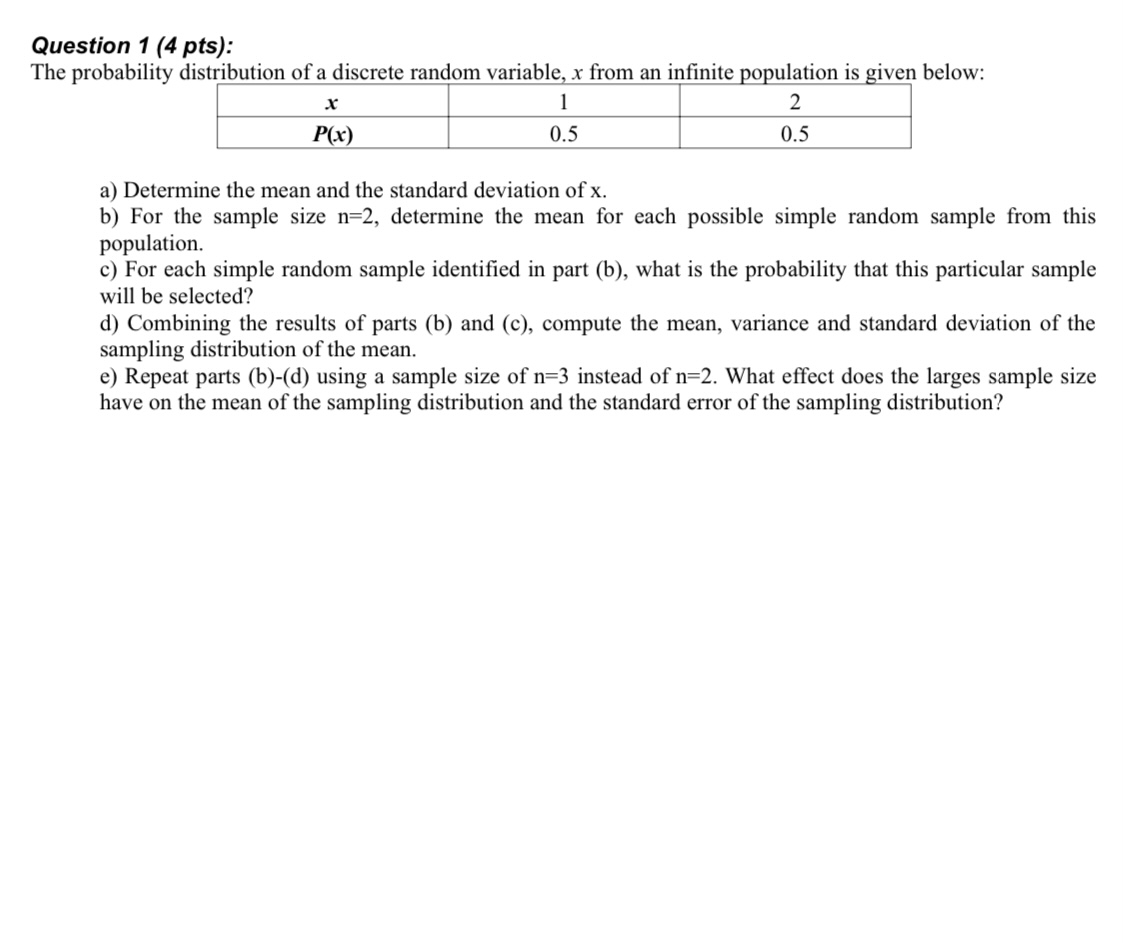 Solved Question 1 (4 pts): The probability distribution of a | Chegg.com